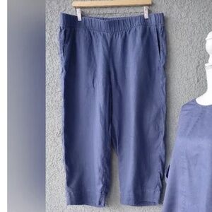 Pure Jill 100% cropped linen wide leg pants Indigo Size L/XL VGC Please read.